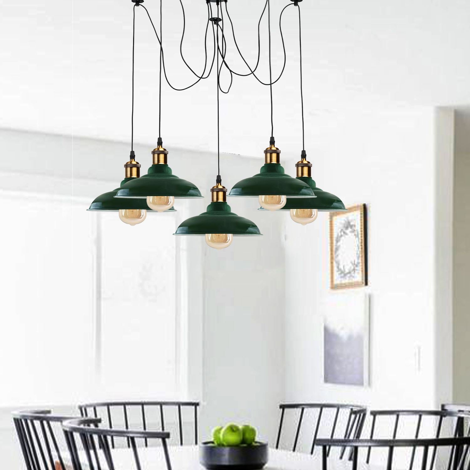 Industrial Spider adjustable multi-arm pendant light by Sangria Angel with five E27 bulbs and a modern, dark metal finish.