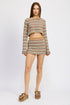 Automotive Jade Icarus low rise striped crochet mini skirt featuring a fitted design and bold striped pattern.