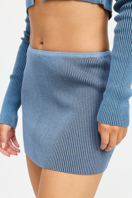 Contrast rib mini skirt from Jade Icarus automotive collection, featuring a stylish ribbed design and contrasting color details.