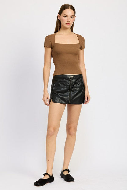 Jade Icarus Moto Mini Skirt with Zipper for automotive style, featuring a sleek black design and metal zipper detail.