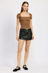 Jade Icarus Moto Mini Skirt with Zipper for automotive style, featuring a sleek black design and metal zipper detail.