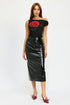 Automotive fitted pencil skirt with slit by Jade Icarus, shown with tailored fabric and stylish slit detail