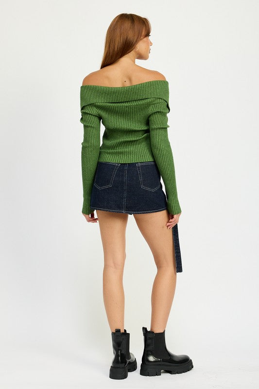 Automotive wrapped mini denim skirt by Jade Icarus featuring a stylish, fitted design with denim fabric and belt detail.