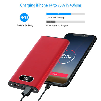 Pear Daisy 20000mAh portable power bank in green, black, and red color options, compact and suitable for home and garden use
