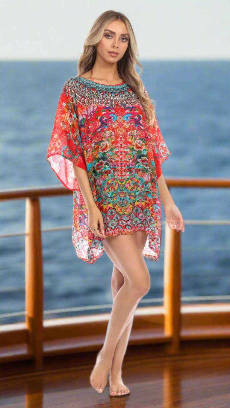 Soul of Summer Mixi Short Kaftan Dresses in Viscose Silk