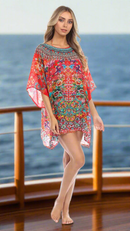 Soul of Summer Mixi Short Kaftan Dresses in Viscose Silk