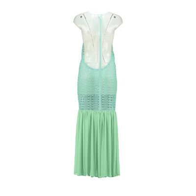 Green open-back cotton crochet dress for women by Raspberry Molly, featuring intricate crochet details and a stylish open back design.