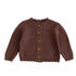 Baby unisex solid color crochet cardigan by Yellow Angel, warm knit sweater for kids and babies, front view.