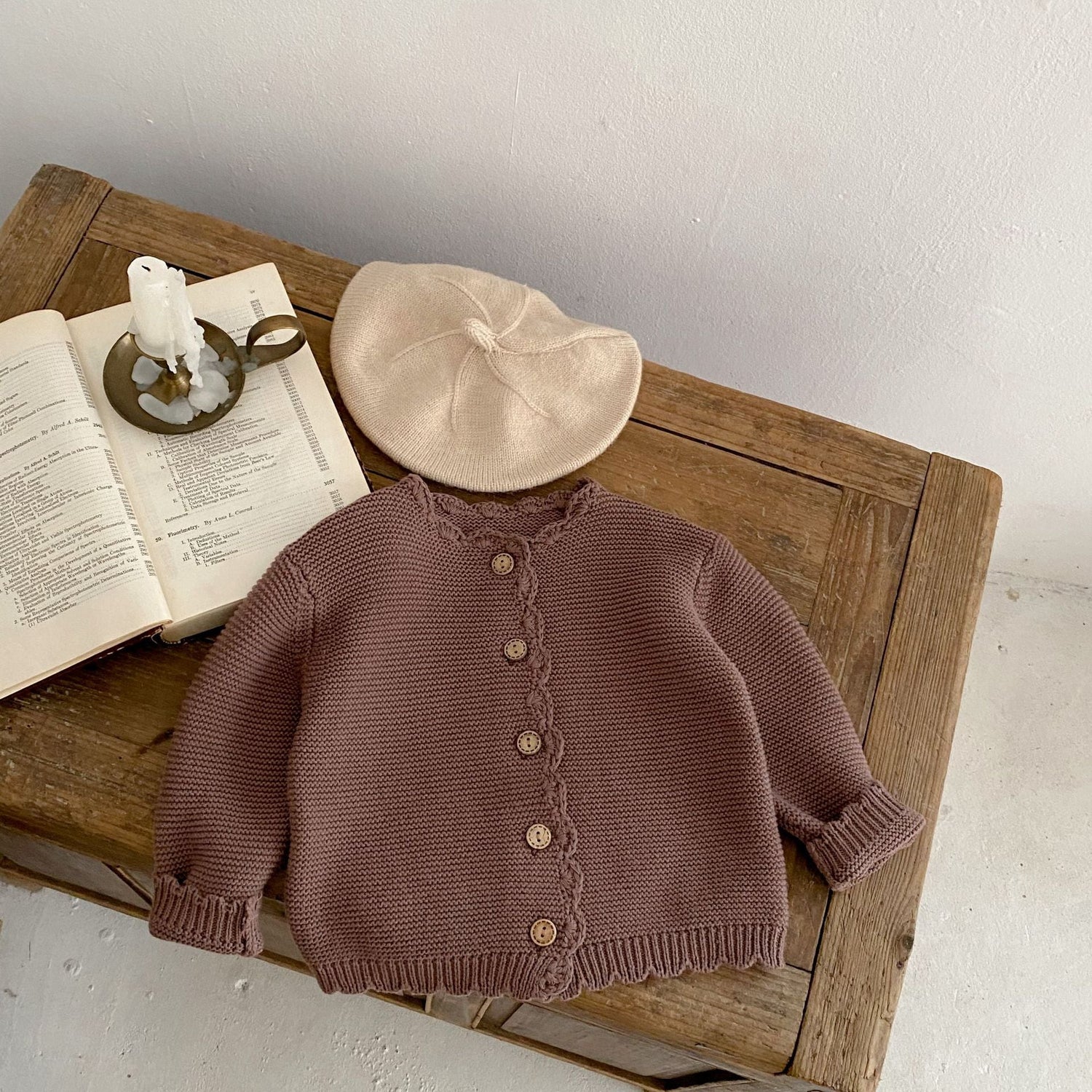 Baby unisex solid color crochet cardigan by Yellow Angel, soft knit sweater for kids and babies, casual and cozy style.