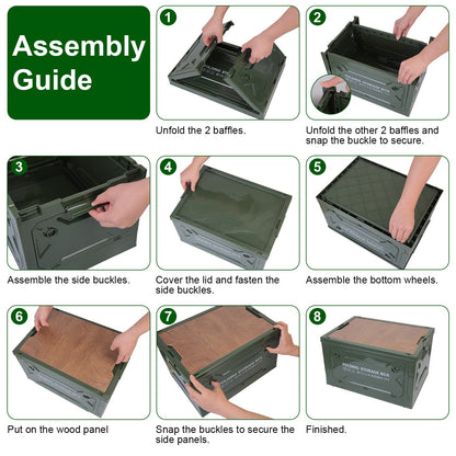 Collapsible folding storage bin by Pear Daisy, stackable organizer box for camping and home storage, made of durable material.