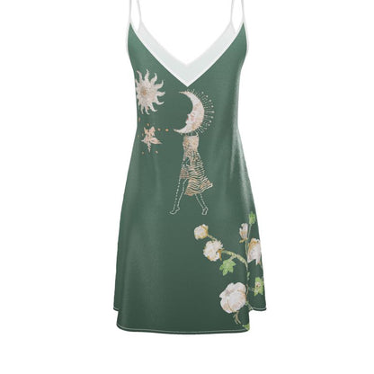 Violet Apollo Vela Silk Slip Dress in Green Jungle Butterfly print, women&