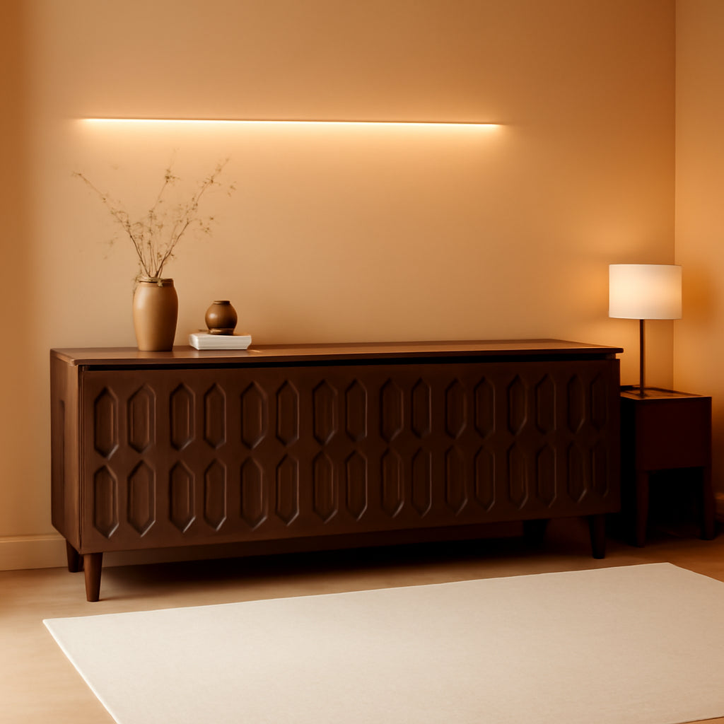 Dark Walnut 94.5In Wide Mid Century Modern Sideboard