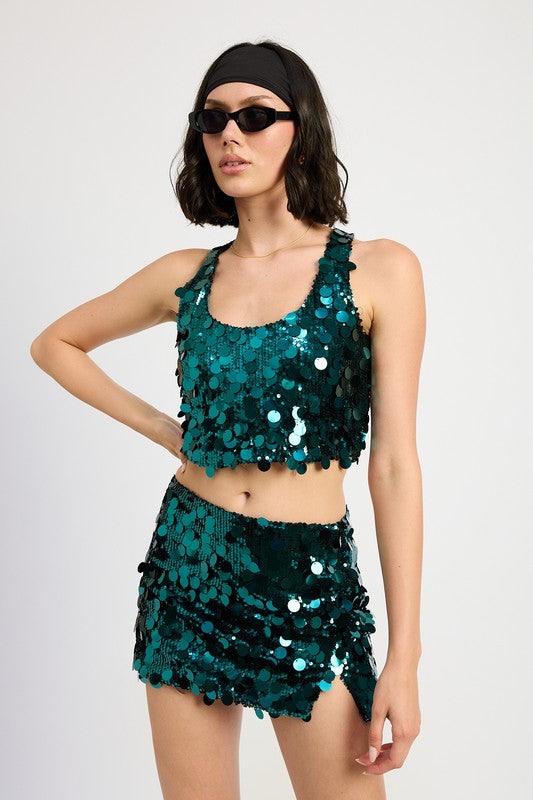 Jade Icarus sequin mini skirt with slit, stylish women&