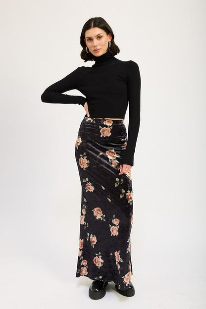Automotive Jade Icarus high waist maxi pencil skirt in black, featuring a fitted silhouette and sleek fabric.