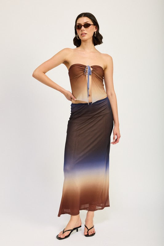 Jade Icarus ombre mesh skirt for women, flowing lightweight fabric with a stylish gradient design.