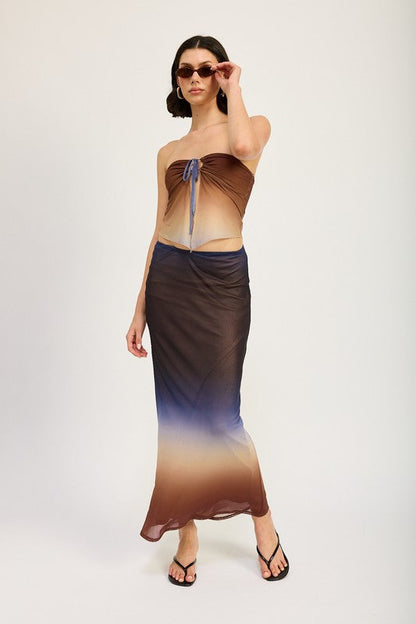 Jade Icarus ombre mesh skirt for women, semi-transparent with a flowing design, showcasing a stylish and trendy women’s clothing piece.