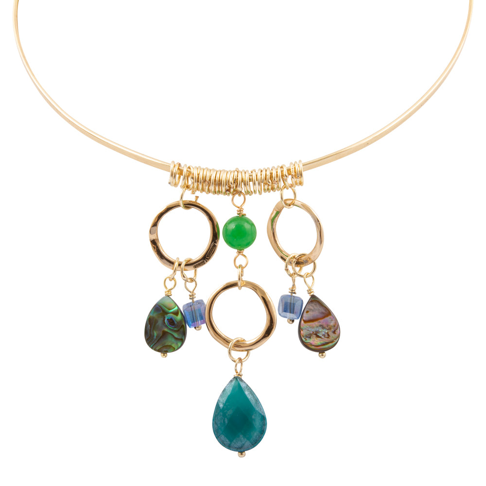 Abalone and green onyx golden collar necklace featuring a detailed design, from Start2Finish.