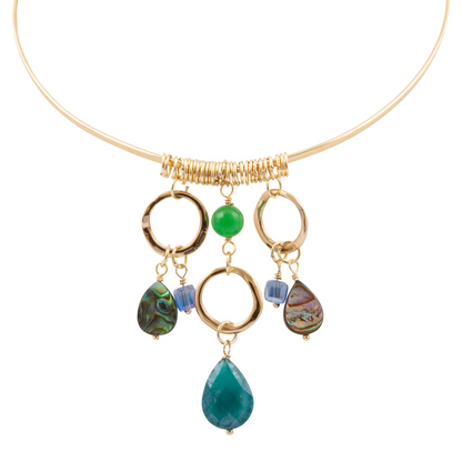 Abalone and green onyx golden collar necklace featuring a detailed design, from Start2Finish.