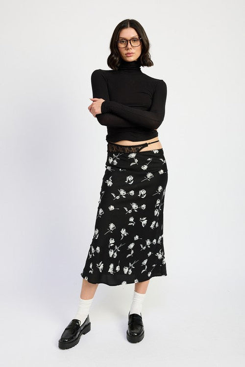Asymmetrical maxi satin skirt by Jade Icarus, featuring a flowing design and mixed media fabric in a stylish, contemporary silhouette.