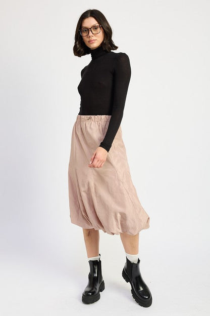 Jade Icarus parachute bubble midi skirt in vibrant fabric, showcasing its voluminous, bubble design and stylish length.