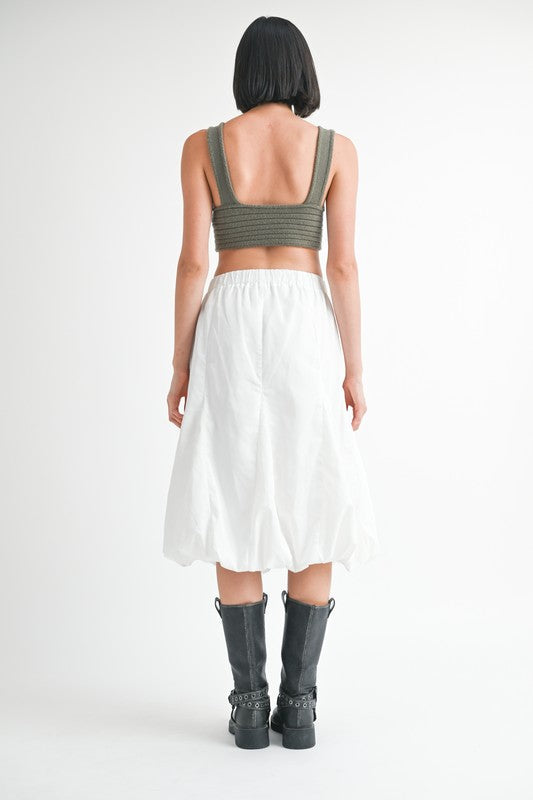 Jade Icarus Parachute Bubble Midi Skirt in automotive style with a voluminous, textured fabric and bubble hem detail.