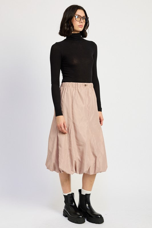 Automotive parachute bubble midi skirt by Jade Icarus, featuring a stylish bubble design in vibrant colors on a mannequin.