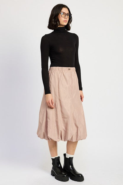 Automotive parachute bubble midi skirt by Jade Icarus, featuring a stylish bubble design in vibrant colors on a mannequin.