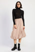 Jade Icarus parachute bubble midi skirt in vibrant color, showcasing its unique fabric and stylish knee-length design.