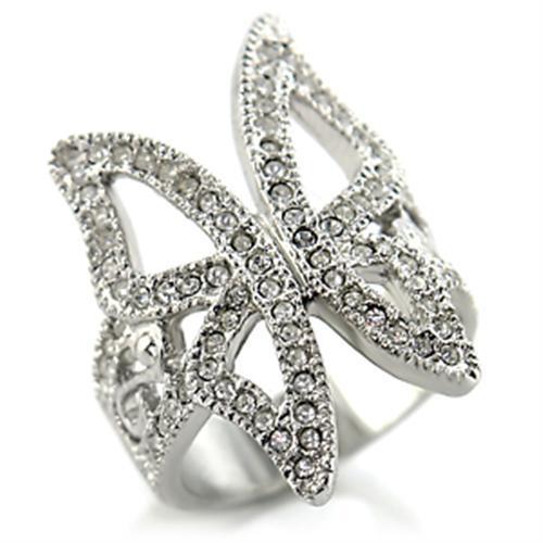 Rhodium brass ring with clear top-grade crystal from Turquoise Tiger, showcasing a shiny, elegant jewelry design.