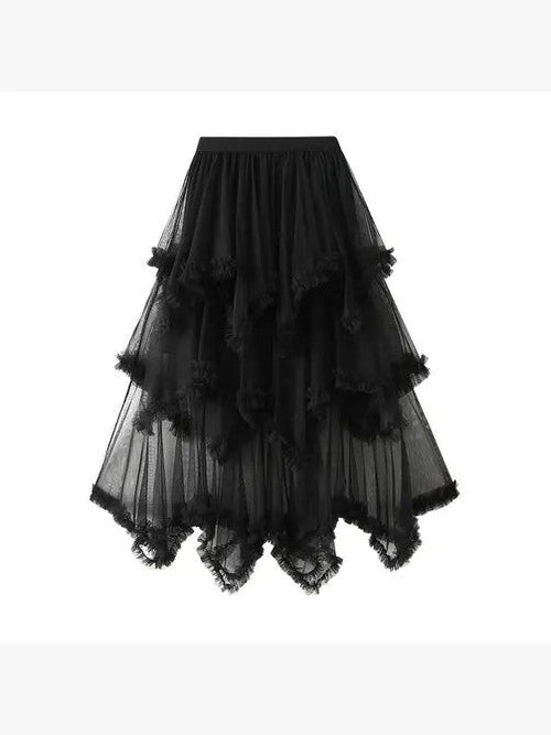 Layered mesh high waist skirt for women, featuring a stylish high-rise design and flowy, layered fabric from Jade Icarus.