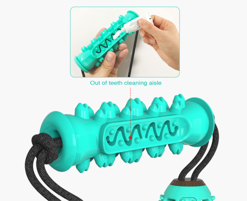 Maroon Asteria dog chew toy made of rubber shaped like a bone, designed for teeth cleaning and dental health for pets.