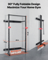 Start2Finish VEVOR folding power cage with wall-mounted squat rack, pull-up bar, J-hooks, and landmine holder for home strength training.