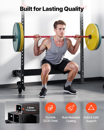 Start2Finish VEVOR folding power cage with wall-mounted squat rack, pull-up bar, J-hooks, and landmine holder for home gym strength training