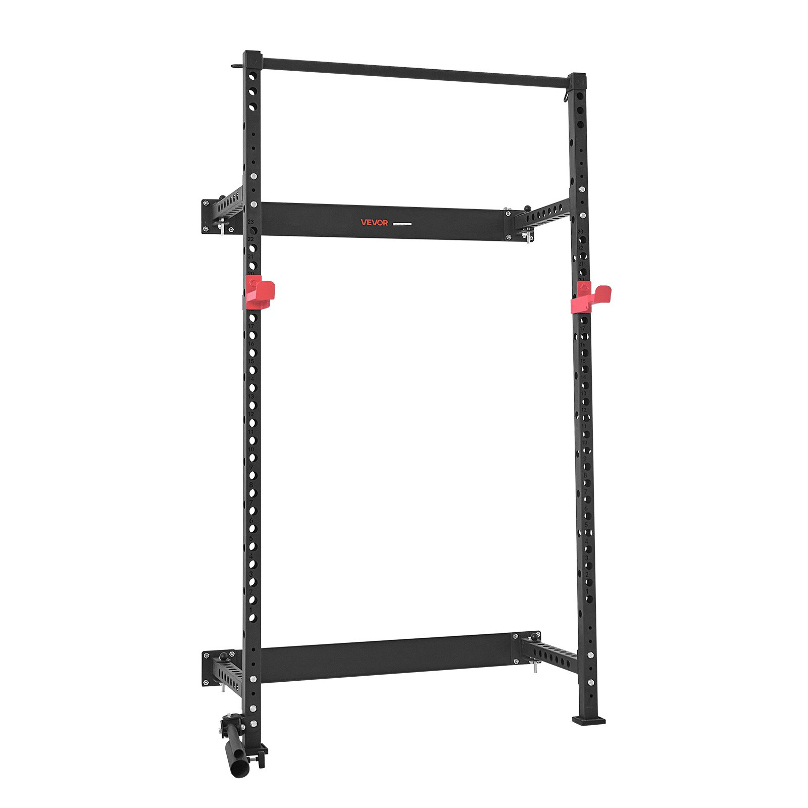 Start2Finish VEVOR folding power cage with wall mount, adjustable J-hooks, pull-up bar, and landmine holder for home gym strength training