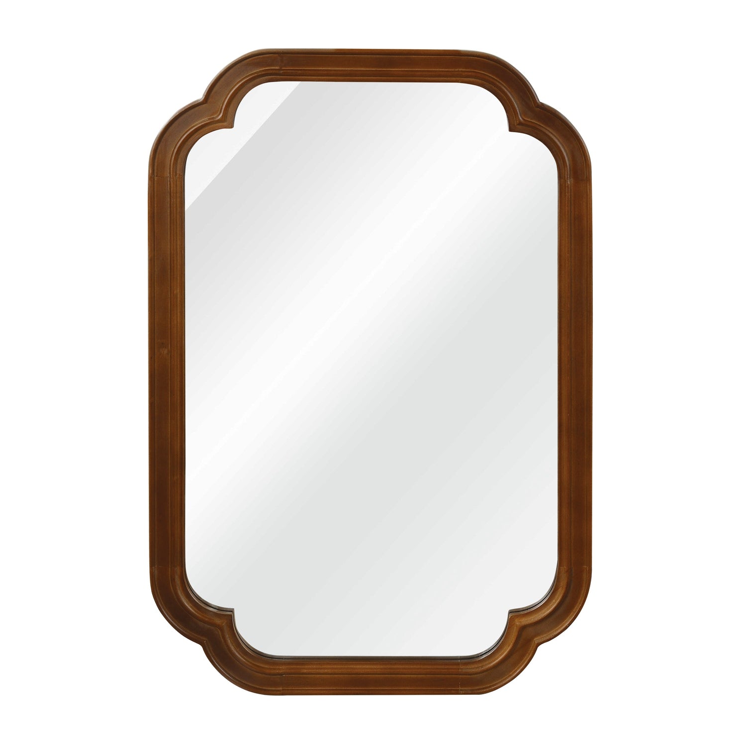 Sangria Beech solid wood frame decorative mirror with rounded corners, perfect for bedroom décor and furniture.