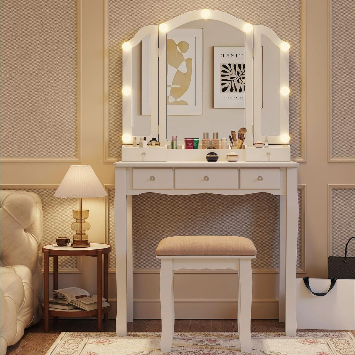 Makeup Vanity Desk With Highgloss LED Illumination