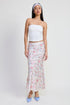 Jade Icarus bias floral maxi skirt for automotive design, featuring a vibrant floral pattern and flowing fabric.