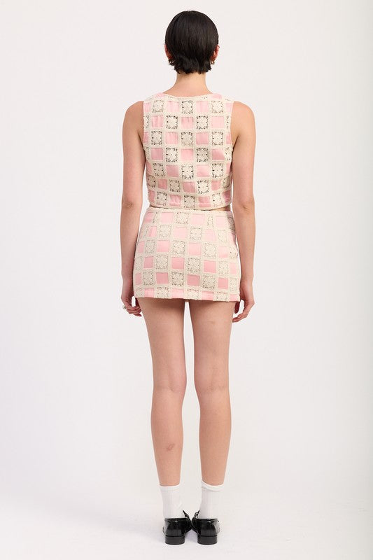 Automotive MINI Jacquard Skirt by Jade Icarus featuring detailed jacquard fabric design and tailored fit.