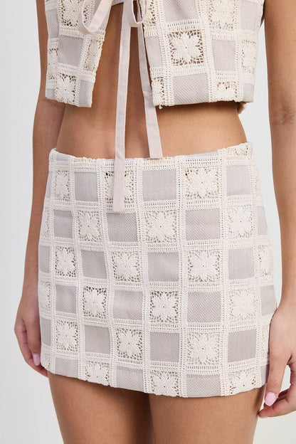 Automotive MINI Jacquard Skirt by Jade Icarus featuring intricate jacquard pattern on a sleek car accessory.