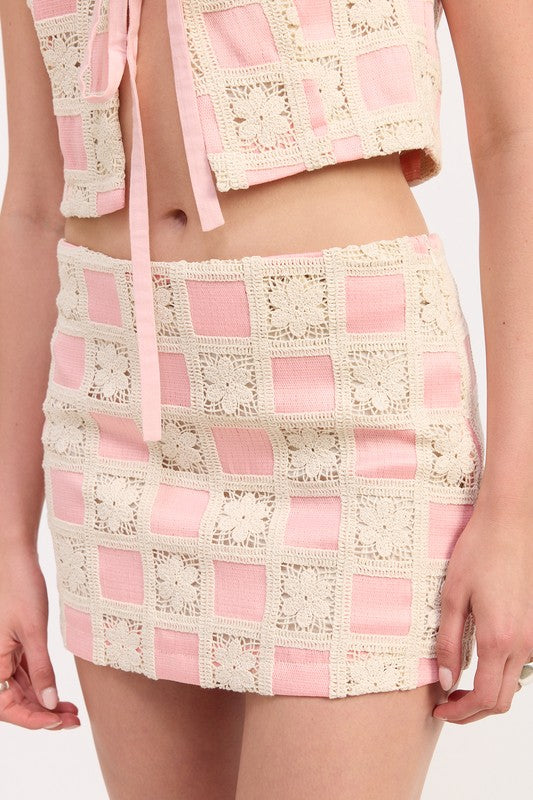 Automotive MINI Jacquard Skirt by Jade Icarus featuring intricate woven fabric design on a car interior part.