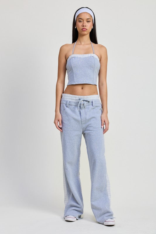 Jade Icarus double waist straight leg pants in neutral fabric, front view showing fit and style.