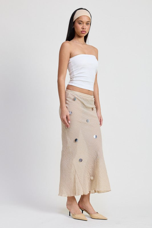Jade Icarus maxi bias skirt for women, flowing fabric with a stylish, elegant design perfect for casual or formal wear.
