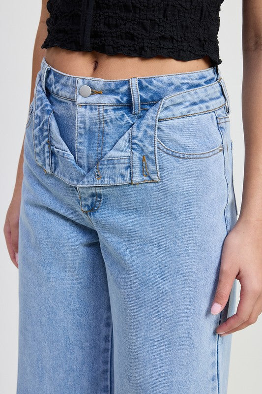 Layered straight leg denim pants by Jade Icarus, featuring a layered design and classic denim styling, shown in the product image.