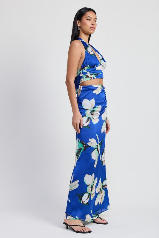 Jade Icarus Maxi Bias Skirt in automotive style with sleek fabric and detailed stitching, displayed on a mannequin.