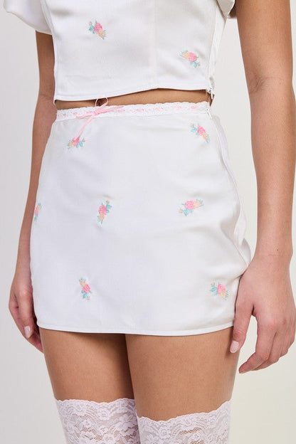 Automotive MINI Satin Bias Skirt by Jade Icarus, showcasing sleek satin fabric and stylish design for car customization.