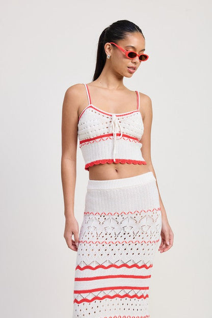 Jade Icarus Maxi Crochet Skirt, automotive-themed design, featuring intricate crochet patterns and a flowing silhouette.