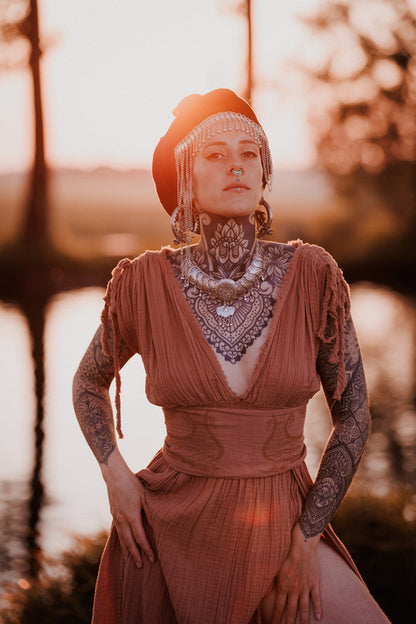 Salmon Arrowwood Kaela Dress for women, stylish and comfortable clothing, shown in a full-length view.