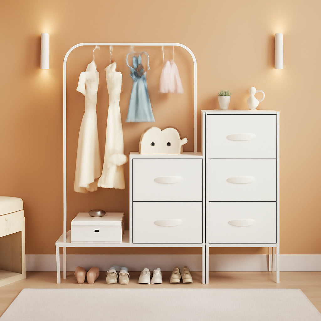 White Dresser With Hanging Clothing Rack Organizer