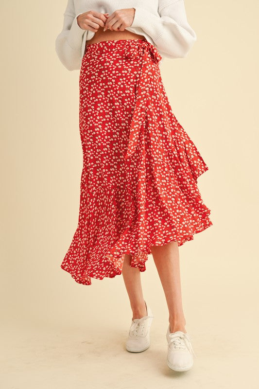 Jade Icarus Berti Floral Wrap Skirt with vibrant floral pattern, wrapped design, and tie closure on the front.