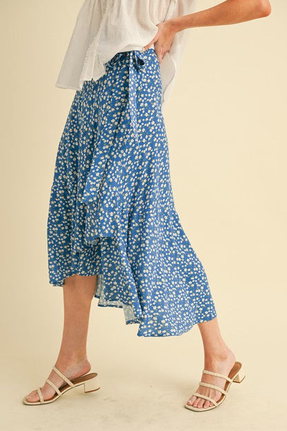 Automotive Berti Floral Wrap Skirt by Jade Icarus, featuring vibrant floral patterns and a stylish wrap design.